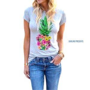 Floral Pineapple Tee Shirt Women Color Fray Size S